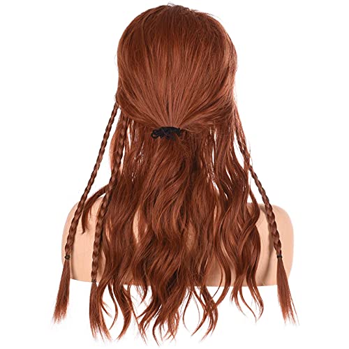 Long Wavy Brown Wig - Natural Heat Resistant Synthetic Ginger Wig for Women, Perfect for Cosplay, Costume, and Halloween Parties