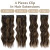Clip-In Long Wavy Synthetic Hair Extension 20 Inch Balayage Dark Brown to Chestnut - 4PCS Thick Hairpieces for Volume and Versatile Styling