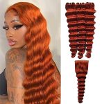 Discover the Best of #350 Ginger Orange - Brazilian Remy Loose Deep Wave Bundles with Closure