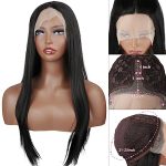 Straight Lace Front Wigs: 24 Inch Synthetic Elegance with HD Lace, T-Part Design, and Natural Black Beauty