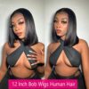 Hersmile's Straight Bob Wigs - Pre Plucked Human Hair Lace Front Wigs for Black Women in Real Natural Black 12 Inch