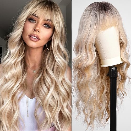 Unlock Effortless Elegance with the 24-Inch Blonde Wig with Bangs - Your Ultimate Companion for Party, Cosplay, and Daily Glam