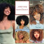 ToyoTress Afro Kinky Curly Wig - 12 Inch Ombre Brown Curly Hair Wig with Bangs for Black Women, Heat Resistant Synthetic Wig (T4/30-0918)