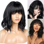 Black Wavy Wig with Bangs - Ideal for Costume