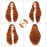 Long Wavy Ginger Orange Wig - 28 Inch Synthetic Mermaid Wig for Women, Heat Resistant Natural Auburn Wavy Wig for Daily Cosplay Party