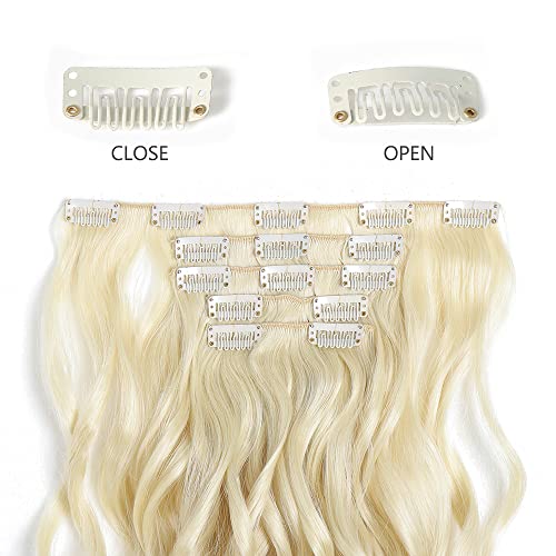 Curly Wave Clip-In Hair Extensions - 5-Piece Set for Cheap Full Head Volume, 18" Synthetic Length - Natural Blonde Transformation