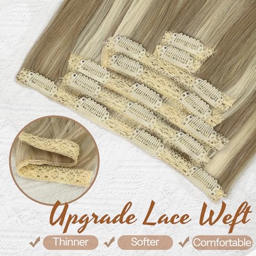 KooKaStyle Premium 20-Inch Clip-In Hair Extensions for Effortless 90s Blowout Styles - Dirty Blonde Mixed Bleach Blonde Upgrade
