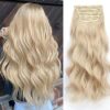 Nnzes Clip in Long Wavy Hair Extension - 4PCS Thick Bleach Blonde mix Light Blonde - Double Weft 20 Inch Synthetic Hair Extension