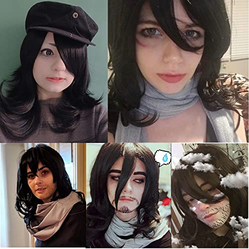 KiyaCOS Shota Aizawa Cosplay Wig - Heat Resistant Black Fluffy Curly Wave for Anime Daiy Wear and Costume Mastery