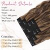 4PCS Clip-In Hair Extensions 24" for XXL Volume and Length - Chocolate Brown with Blonde Highlights
