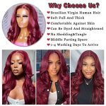 99j Burgundy Lace Front Wigs - Brazilian Virgin Body Wave, 4x4 Closure, 150% Density for Glamorous Red Colored Hair
