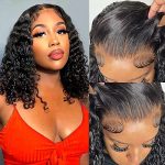 Dive into Luxury with Arrebol 14 Inch Water Wave Closure Bob Wig - 4x4 Lace Front, 12A Grade Wet and Wavy for Natural Beauty