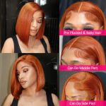 Flady Ginger Orange Bob Wig 12 Inch - 13x4 HD Lace Front Wigs Human Hair Pre Plucked, 150% Density, 350# Colored Lace Frontal Bob Wigs for Black Women 🍊💇‍♀️