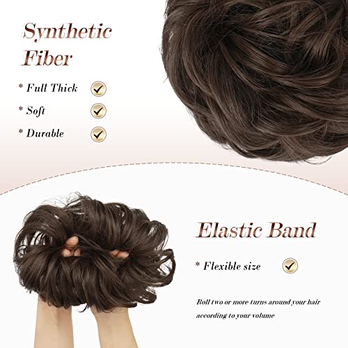 FESHFEN's Large Chestnut Brown Messy Bun Hair Piece - Perfect for Effortless Volume and Tousled Updos