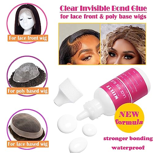 Wig Adhesive and Glue Remover Set - Strong Hold for Lace Front Wig and Poly Hairpieces, Invisible Waterproof Bonding Glue for Hair Replacement Systems