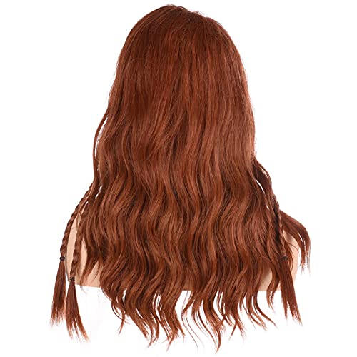 Long Wavy Brown Wig - Natural Heat Resistant Synthetic Ginger Wig for Women, Perfect for Cosplay, Costume, and Halloween Parties