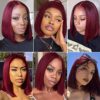 Moshe 99J Wine Red Lace Front Wig - 13x4 Pre-Plucked Bob Wig in HD Lace, 180% Density, and Natural Hairline