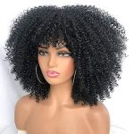Short Curly Afro Wig – Kinky Curly Hair Wig with Bangs for a Bold Look (Black)