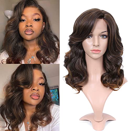 Lady Miranda Mixed Brown Nature Curly Lace Part Wig - Heat Resistant Synthetic Weave for Effortless Elegance and Everyday Glam