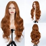 Long Wavy Lace Front Ginger Brown Wigs - 26 Inch Synthetic Wig for Women with Natural Curls and Middle Part, Hand-Tied Lace Front, High Temperature Fashionable Hair