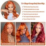 PLUS Ginger Orange Lace Front Wigs - Human Hair Body Wave 13x4