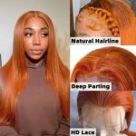 Ginger Color 13X4 HD Lace Front Wigs Human Hair Pre Plucked Hairline with Baby Hair Brazilian Remy Straight