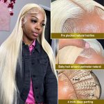 180% Density HD 4x4 14 Inch Gold HD Lace Closure - Sheer HD Lace Blonde Virgin Remy Human Hair Wig for Effortless Elegance