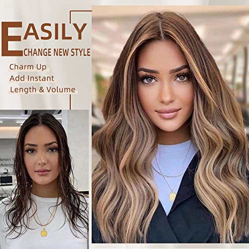 Fliace 20-Inch Clip-in Hair Extensions - Long Wavy Hairpieces in Chocolate Brown for Natural & Soft Blends