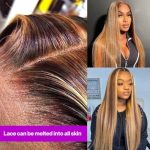 Highlight Ombre Lace Front Wigs: 10A Brazilian Virgin Human Hair, Pre Plucked with Baby Hair, 180 Density 4/27 Straight Wig