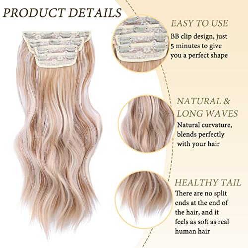 Long Wavy Blonde Mix Platinum Blonde Clip-in Hair Extensions - 20 Inch Glamorous Waves for Women