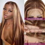 4x4 Highlight Lace Closure Wig - Experience 10A Grade Brazilian Virgin Human Hair in Stunning 4/27 Ombre Colored Straight Wig