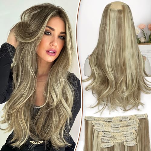 KooKaStyle Premium 20-Inch Clip-In Hair Extensions for Effortless 90s Blowout Styles - Dirty Blonde Mixed Bleach Blonde Upgrade