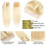 180% Density HD 4x4 14 Inch Gold HD Lace Closure - Sheer HD Lace Blonde Virgin Remy Human Hair Wig for Effortless Elegance