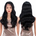 Transform Your Look with REBECCA STYLE Body Wave Wigs: Embrace Natural Elegance with 13x4 HD Transparent Lace and Heat Resistant Synthetic Fiber in 20 Inch Black-1B Shade