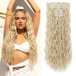 Clip In Hair Extensions,6PCS Hair Extensions Long Mermaid Waves Wavy Synthetic Clip On Hairpiece For Women 24 Inch (Cool Blonde)