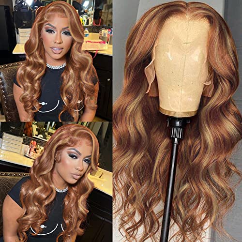 Radiant Glamour: Swetcurly 13x4 Lace Front Long Ginger with Tan Highlights Wavy Wig, 26 Inch, for Natural Daily and Party Use