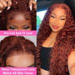 26-Inch Reddish Brown Water Wave Wig - Pre Plucked, Transparent Lace, Wear and Go Human Hair Wig
