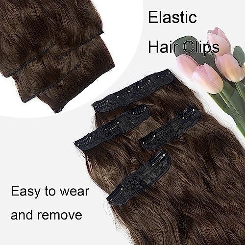Long Wavy Chestnut Brown Clip-In Hair Extensions - 4PCS for Instant Volume and Length (20 inches)
