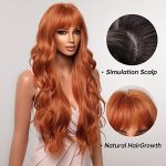 Allbell's Long Orange Wig - Stylish Body Wave Synthetic Beauty with Bangs