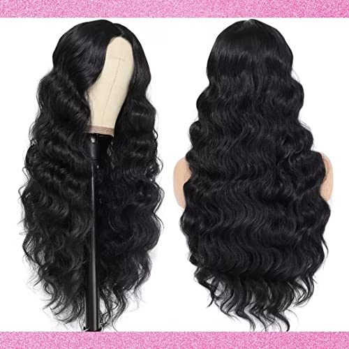 Synthetic Wigs For Black Women Long Black Lace Front Wig 26inch Body Wave