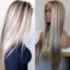 Sultry Elegance: Musescoo Highlight Long Straight Synthetic Lace Wig, Platinum Mixed Brown, for Show-Stopping Style