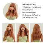 22-inch Medium Length Wavy Wig With Bangs - Orange Synthetic Highlight Wig for a Stylish Party Look