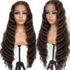 MITIMES Chocolate Brown HD Loose Deep Wave Lace Front Wigs - 30Inch Human Hair Blend Synthetic Wigs