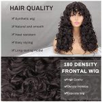 Curly Afro Wigs for Black Women - Fluffy Wavy Dark Brown Wig with Bangs, Big Bouncy Wig for Daily Use - Natural and Charming Hairstyle