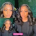 STOGEDEST 4x4 Body Wave Lace Front Wig - 16 Inch Brazilian Human Hair, Natural Color, 180% Density, Glueless Closure Wig