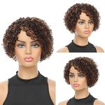 8-Inch Highlight Brown Short Curly Human Hair Wig