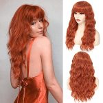 Elevate Your Style with X-TRESS Ginger Wigs: 22-Inch Synthetic Natural Curly Bang Orange Wig for Black Women - Unleash Your Unique Charm