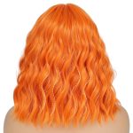 Colored Wigs For Women Orange Wig With Bangs, a 12-inch short wavy bob wig