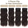 ALXNAN Clip-in 20-Inch Long Wavy Synthetic Hair Extension - 4PCS Chocolate Brown Thick Hairpieces