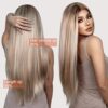 Clip-in Long Straight Synthetic Hair Extension 24 Inch 6PCS - Balayage Ash Brown with White Blonde - Instantly Transform Your Look